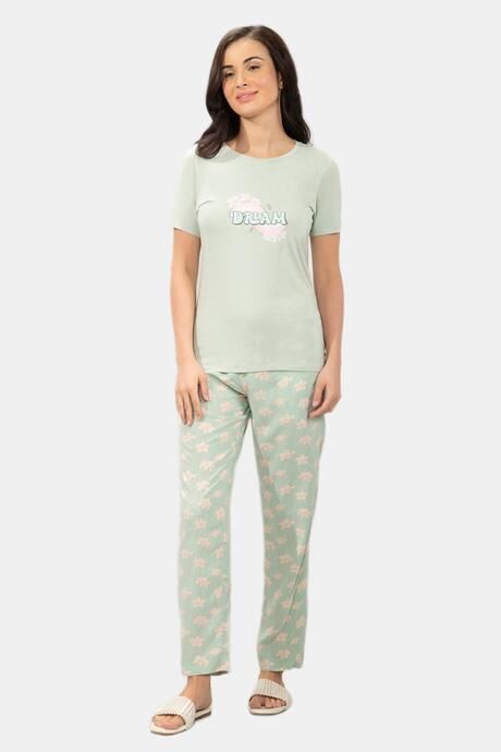Amante Full Length Pyjama Bottom - Seafoam Green Floral Print — image 5
